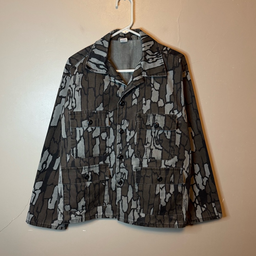 Vintage TREBARK Camo Shirt Jacket Field Hunting Men’s L USA Camouflage Button Up
